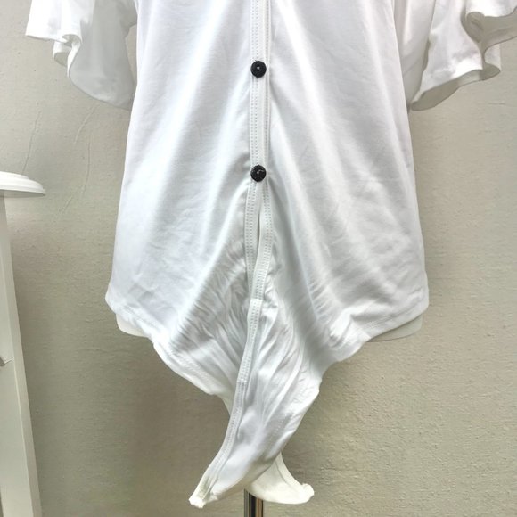 Reborn J White Button Up Tie Front Ruffle Short Sleeve Top - Picture 12 of 14